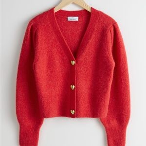 & Other Stories Heart Button Red Cardigan